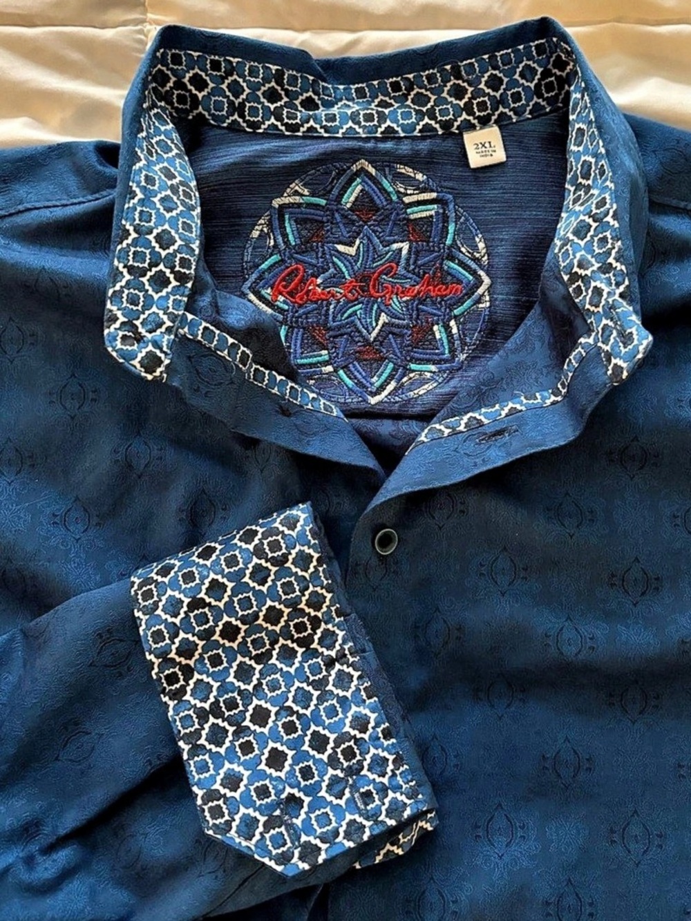 Party Time! Robert Graham Men's Blue Geometric Button Down Shirt